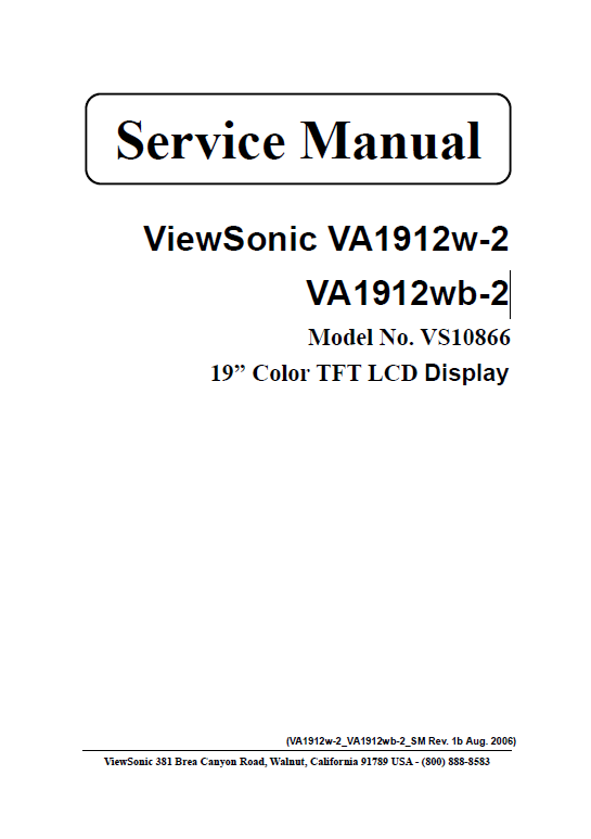  Service Manual ViewSonic VA1912w-2, VA1912wb-2