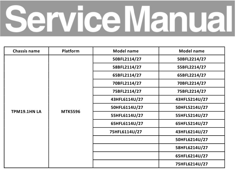 Мануал PHILIPS   50BFL2114, шасси TPM19.1HN LA